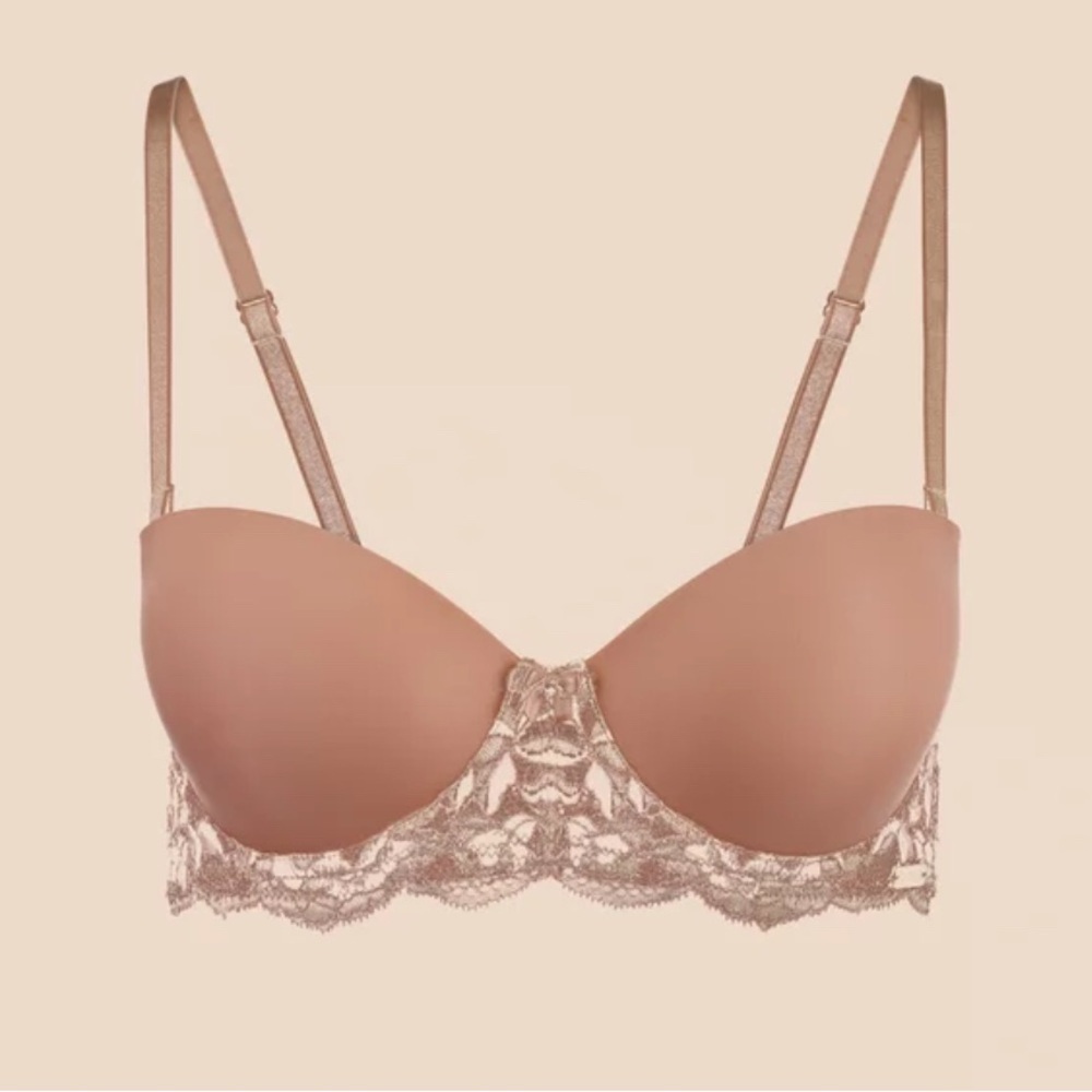 Like 🆕 ADORE ME Lyza Elegant Lace Trimmed Push-up Bra in beige, 34 B